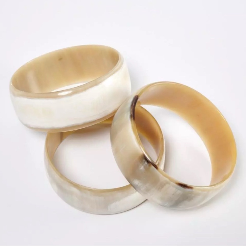 Vintage Horn 3pc Brown White Natural Bangle Bracelets Lot